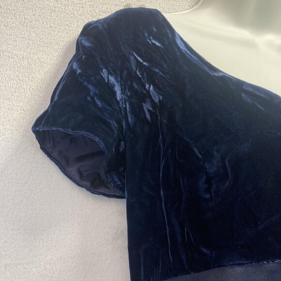 Vintage 90s Empire Waist Velvet Gown Dress Womens 11/12 Navy Blue Made in USA - Picture 7 of 14